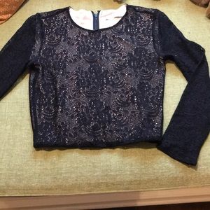 Alice + Olivia Long lace crop top. Bodice lined.